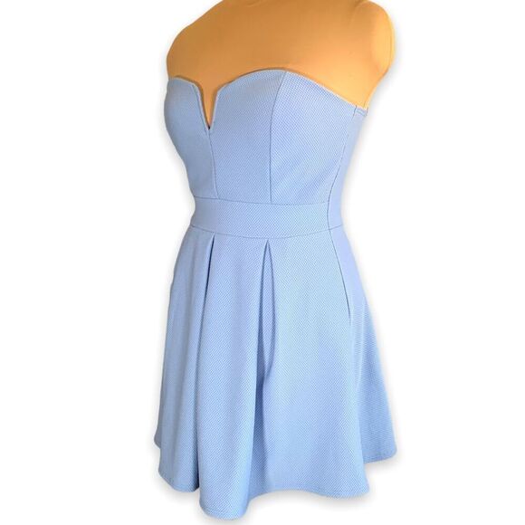 Vintage Windsor Mini Dress Strapless Light Blue Skater Sweetheart Neckline Large - Picture 2 of 10